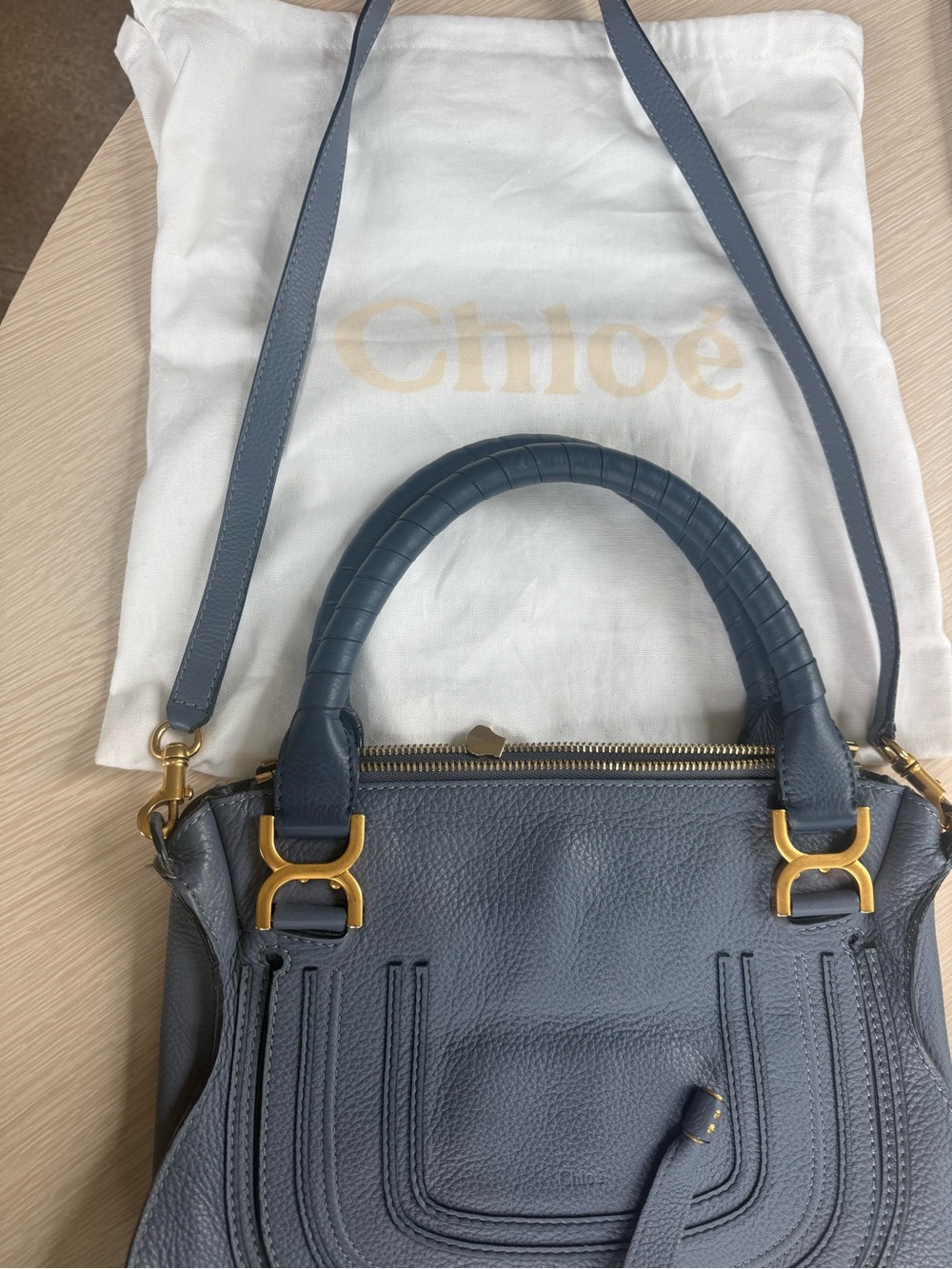 Chloe Marcie Blue/Gray Crossbody Bag with Gold Accents - Picture 6 of 7
